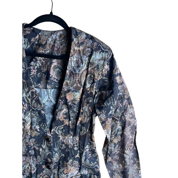 Vintage 80s Women's Gothic Colorful Jacquard Floral Black Blazer/ Dress Size M - Picture 6 of 8